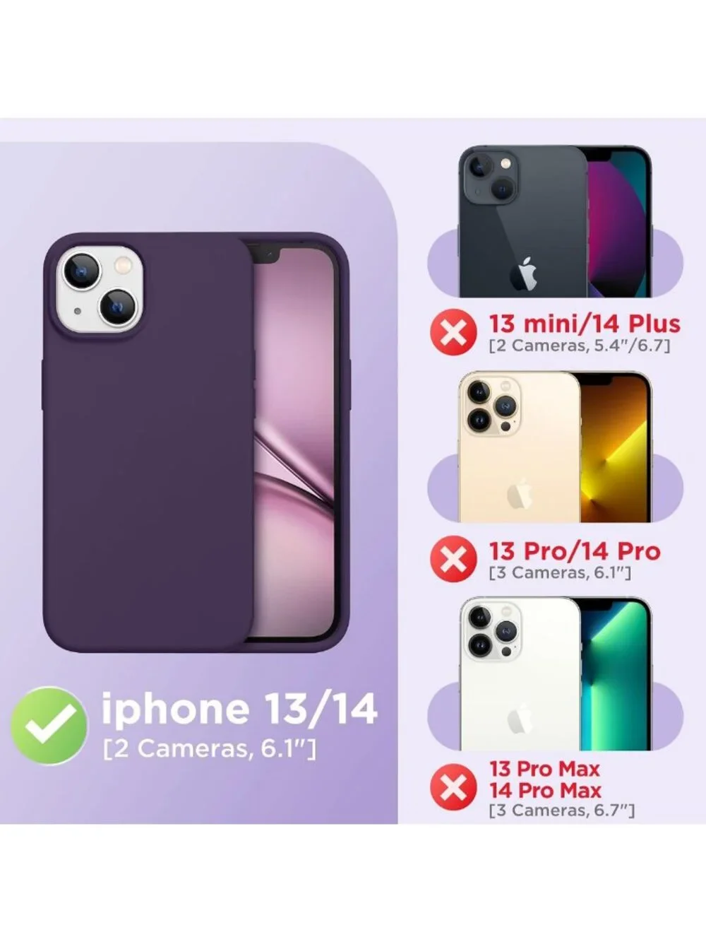 Slim Shockproof Phone Case for iPhone 13/14, MagSafe Compatible, Deep Purple